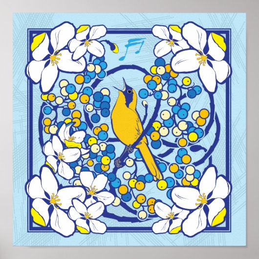 12x12アールヌーボースタイルソンバードプリント ポスター (正面)