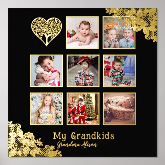 12x12フォトコラージギフトゴールドフォイルレースのアクセント 箔ポスター (正面)