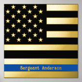 12x12細いブルーライン米国国旗の金実在箔。 箔ポスター (正面)