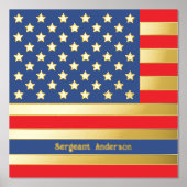 12x12細いブルーライン警察法アメリカ国旗の金ゴールド 箔ポスター (正面)