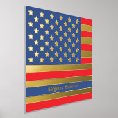 12x12細いブルーライン警察法アメリカ国旗の金ゴールド 箔ポスター (レイダウン)
