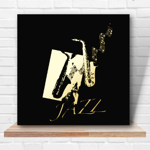 12x12 Black GOLD Jazz Saxophone Music by Leah      箔ポスター