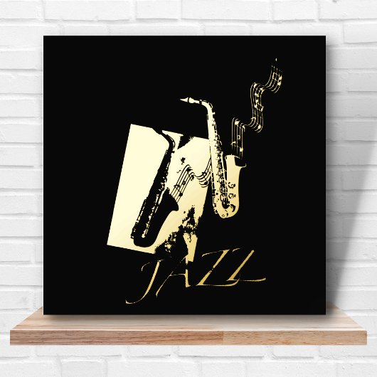 12x12 Black GOLD Jazz Saxophone Music by Leah      箔ポスター