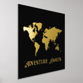 12x12 Black GOLD World Map Adventure Awaits Travel 箔ポスター (レイダウン)