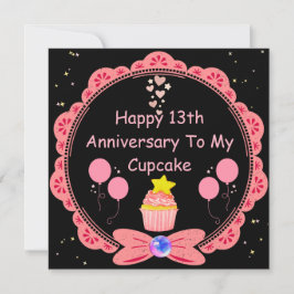 13おもしろい周年妻ピンクレースカップケーキ カード