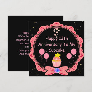 13おもしろい周年妻ピンクレースカップケーキ カード