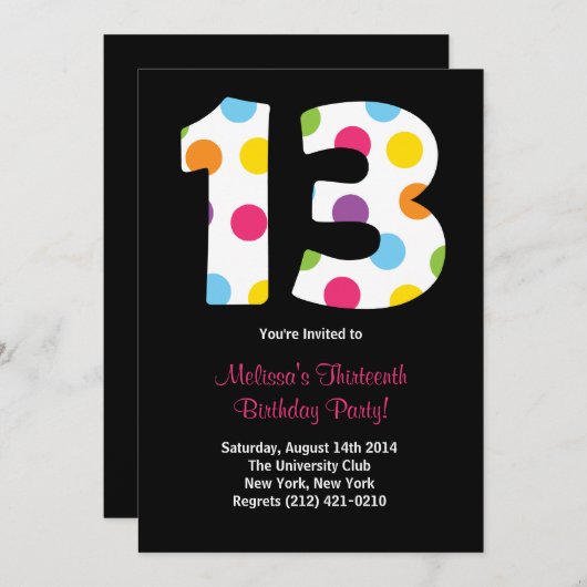 13の誕生日のパーティの招待状 招待状 (正面/裏面)