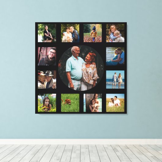 13イメージファミリーインスタグラムコラージュ黒い背景 キャンバスプリント (インサイチュ (ウッドフロア))