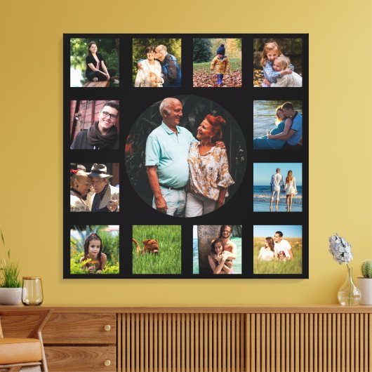 13イメージファミリーインスタグラムコラージュ黒い背景 キャンバスプリント (インサイチュ (リビング))