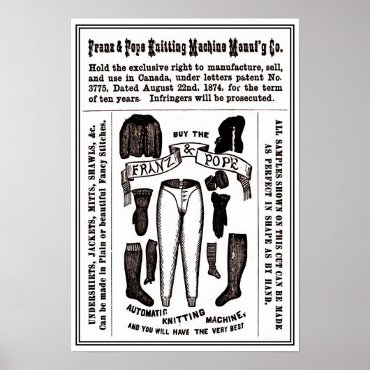 13インチx 19インチアンティーク編み物マシンと ポスター (正面)