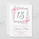 13エレガント歳の誕生日招待状フローラピンク 招待状 (正面)
