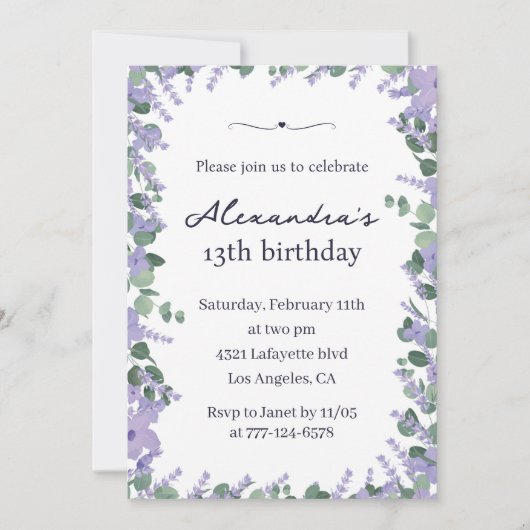 13エレガント歳の誕生日招待状フローラ枠 招待状 (正面)