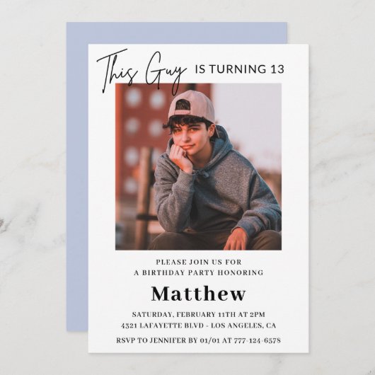 13エレガント歳の誕生日招待状Boy Photo 招待状 (正面/裏面)