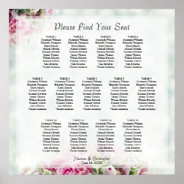 13テーブルピンクローゼエレガントなウェディングシーティングチャート ポスター