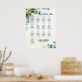 13テーブル結婚のシーティングチャート緑のユーカリ ポスター (キッチン)