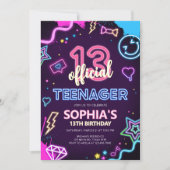 13ネオン10代の若者誕生日パーティー 招待状 (正面)