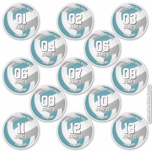 13バレーボールプレーヤーティール(緑がかった色)グレーチームカラー シール (正面)