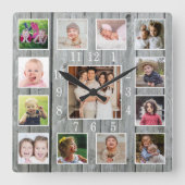 13パーソナライズされたフォトコラージュグ素朴レーウッド スクエア壁時計 (正面)