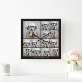 13フォトコラファンキーージュとシンプル文字 スクエア壁時計 (ホーム)