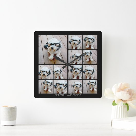 13フォトコラファンキーージュとシンプル文字 スクエア壁時計 (ホーム)