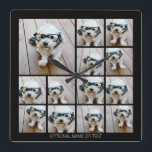 13フォトコラファンキーージュとシンプル文字 スクエア壁時計<br><div class="desc">13枚の正方形の写真を使用し、家ユニーク名や日付の場所と一緒にトレンディーと写真のコラージュを作成します。変もし更を行うには、のまわりに何でもクリック動かすカスタマイズ必要があります。</div>