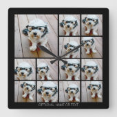 13フォトコラファンキーージュとシンプル文字 スクエア壁時計 (正面)