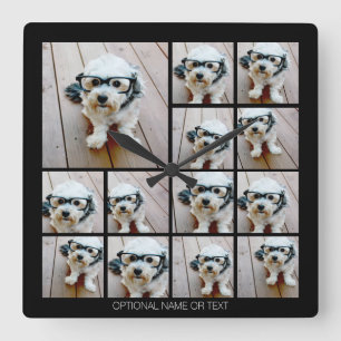 13フォトコラファンキーージュとシンプル文字 スクエア壁時計