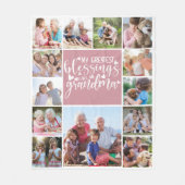 13フォトコラージュおばあちゃん素晴らしの恵み フリースブランケット (正面)