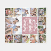 13フォトコラージュお母さんすごいピンク フリースブランケット (正面(横))