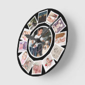 13フォトコラージュパーソナライズされた白黒 ラウンド壁時計 (傾斜)