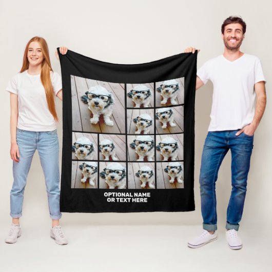 13フォトコラージュモダンスクエアレイアウトブラック フリースブランケット (インサイチュ)