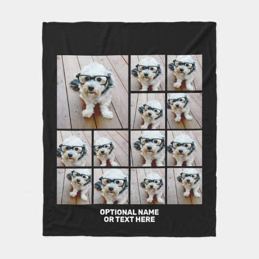 13フォトコラージュモダンスクエアレイアウトブラック フリースブランケット (正面)