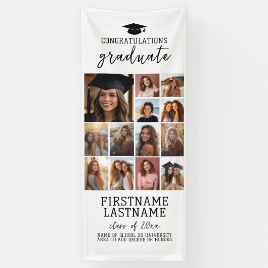13フォトコラージュ卒業モダン白ミニマル色 横断幕 (縦)