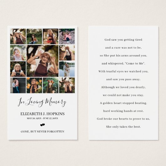 13フォトコラージュ葬儀記念祈りの言葉カード (正面&裏面)