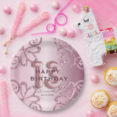 13モダン誕生日ピンクバルーン&グリッター ペーパープレート (パーティー)