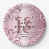 13モダン誕生日ピンクバルーン&グリッター ペーパープレート (正面)