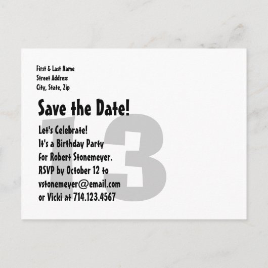 13モダン誕生日日付を保存する赤い黒V03 案内ポストカード (裏面)