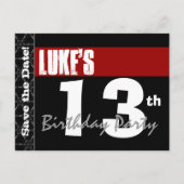 13モダン誕生日日付を保存する赤い黒V03 案内ポストカード (正面)