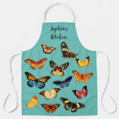 13ヴィンテージアート蝶DIY名前/メッセージティール（緑がかった色） エプロン (正面)