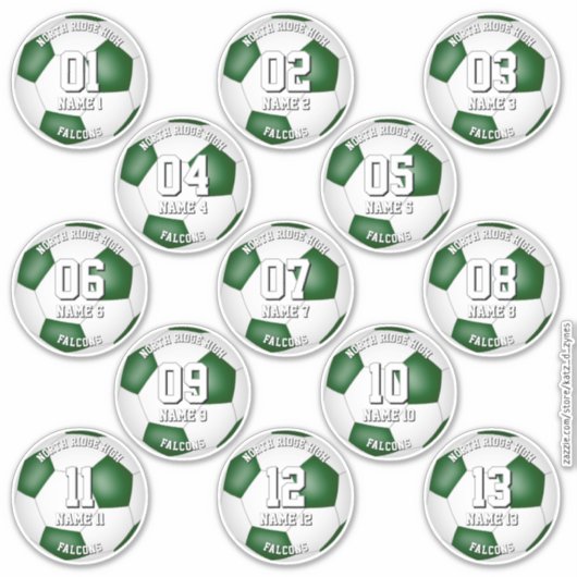 13人用の緑のサッカーチームカラーギフト シール (正面)