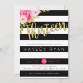 13位誕生日白黒ストライプ 招待状 (正面)