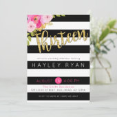 13位誕生日白黒ストライプ 招待状 (スタンド正面)