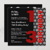 13位10代の誕生日モダン白黒星G405 招待状 (正面/裏面)