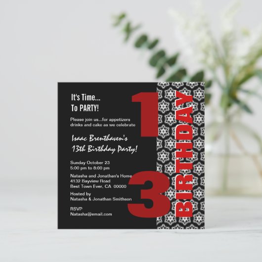 13位10代の誕生日モダン白黒星G405 招待状 (スタンド正面)