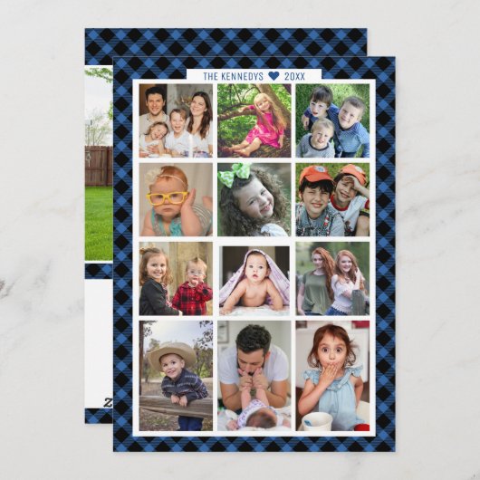 13写真ユニーク家族レビューの年Blue Plaid シーズンカード (正面/裏面)