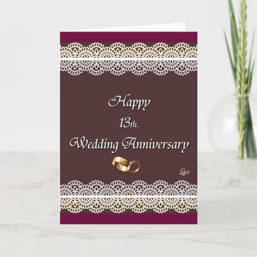 13周年を祝う 結婚記念日のレース カード (正面)