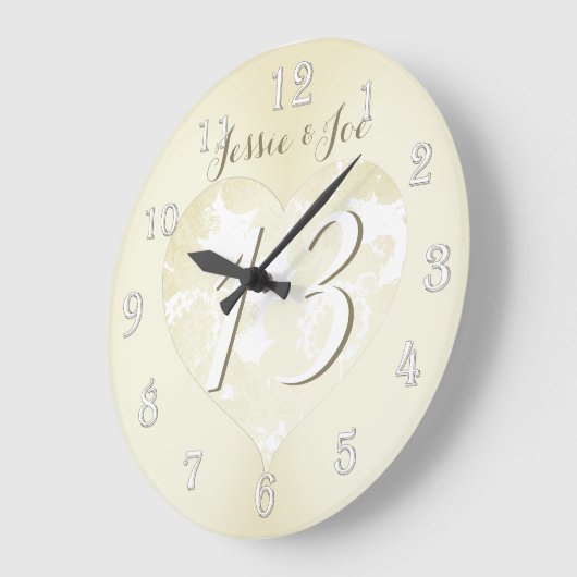 13周年結婚レースのようなハート ラージ壁時計 (傾斜)