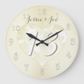 13周年結婚レースのようなハート ラージ壁時計 (正面)