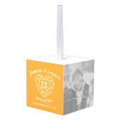 13周年結婚記念写真カスタムシトリン キューブオーナメント (裏面アングル)