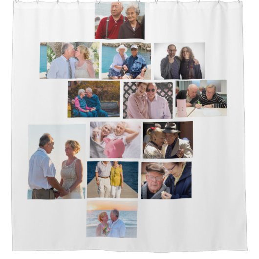 13周年記念パーソナライズされた写真コラージュ シャワーカーテン (正面)